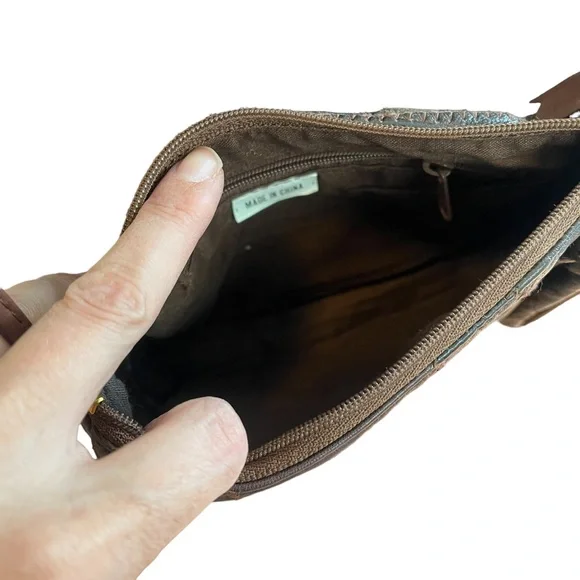 Vintage 90s leather patchwork crossbody mini bag brown - Picture 10 of 14